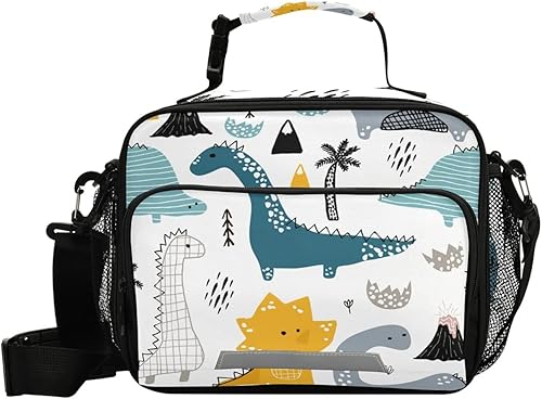 ALAZA OREZI - Lonchera de dinosaurio para niños y niñas, lindas bolsas de almuerzo de dinosaurio para niños (blanco)