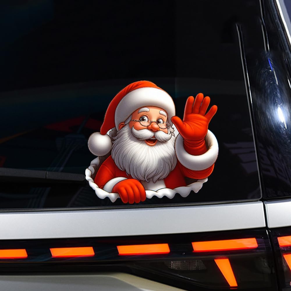 Christmas Car Decal Funny Christmas Santa Car Stickers, Cute Cartoon Santa Peeker Stickers for Cars Waterproof Vinyl Decal for Car Window Wall Laptop (Hello Santa) image 5