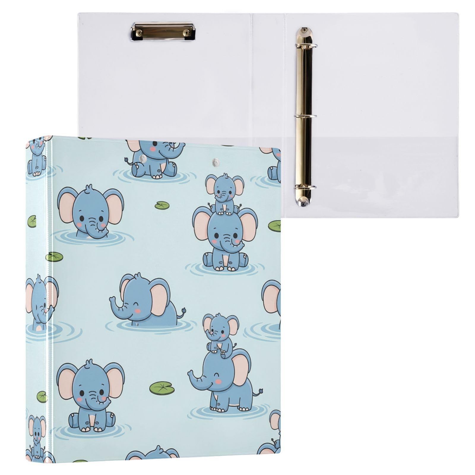 Raccoglitori a 3 anelli, 3,8 cm, con grazioso elefante decorativo, con clip in metallo, formato A4, organizer per casa e ufficio, confezione da 2