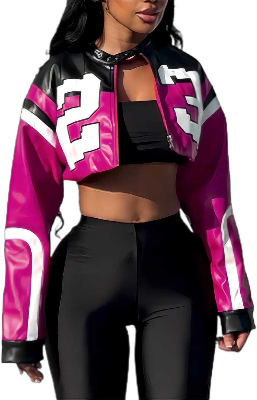 Women's Faux Leather Jacket Zip Up Cropped Bomber Leather Jacket Women S-XXL