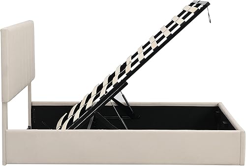 Miniatura 16 de Harper & Bright Designs Cama tapizada de plataforma matrimonial con almacenamiento elevable, marco de cama de tamaño matrimonial con almacenamiento