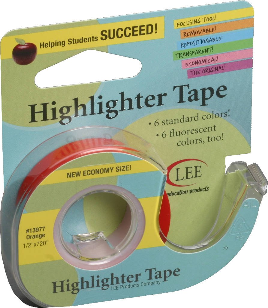 Lee Products Co. 1/2-Inch Wide 720-Inch Long Removable Highlighter Tape, Economy Size with Refillable Dispenser, Orange (13977)