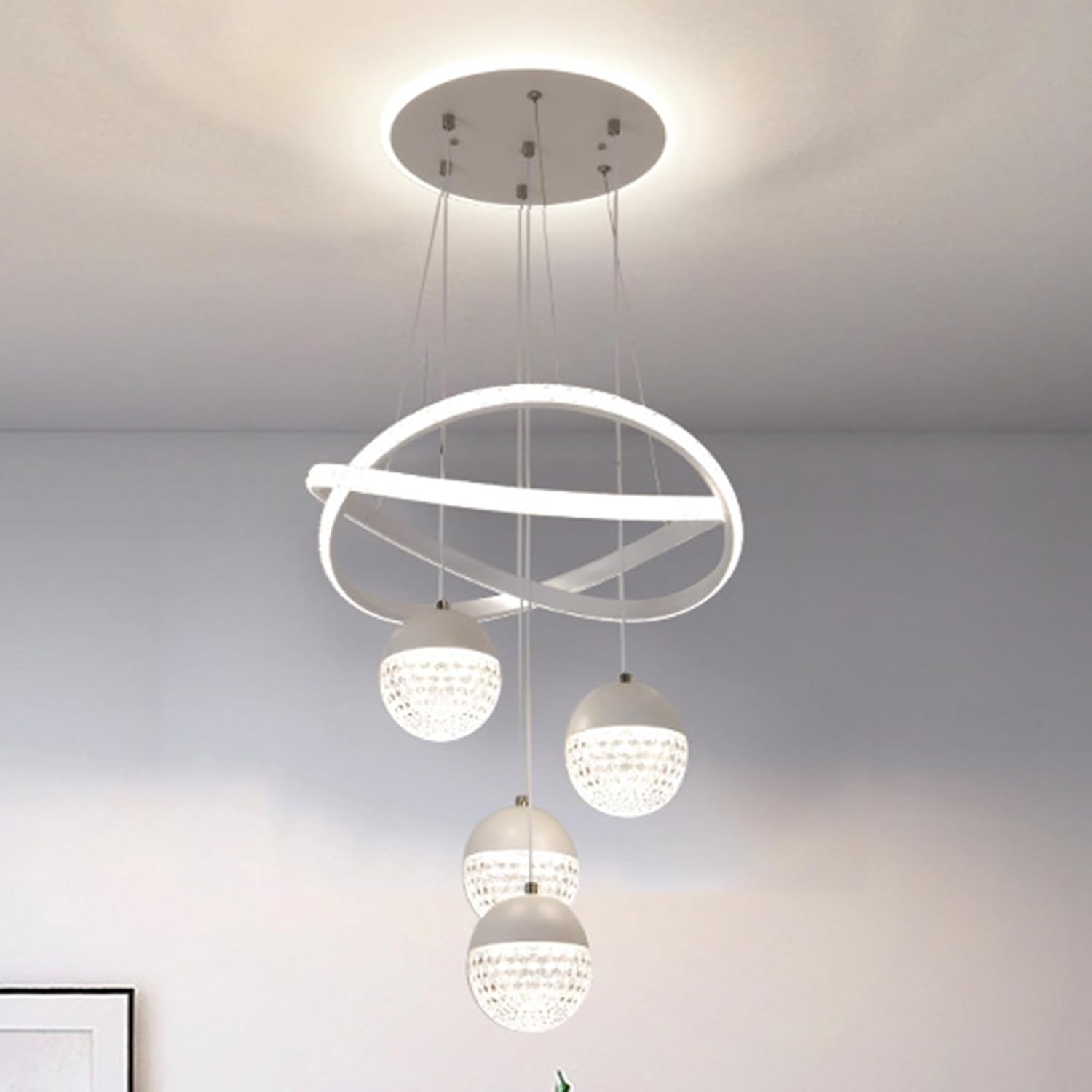 Modern Chrome LED Chandeliers, 3-Color Dimmable Pendant Light for Kitchen Island, Dining Room, Living Room, Contemporary Hanging Ceiling Light