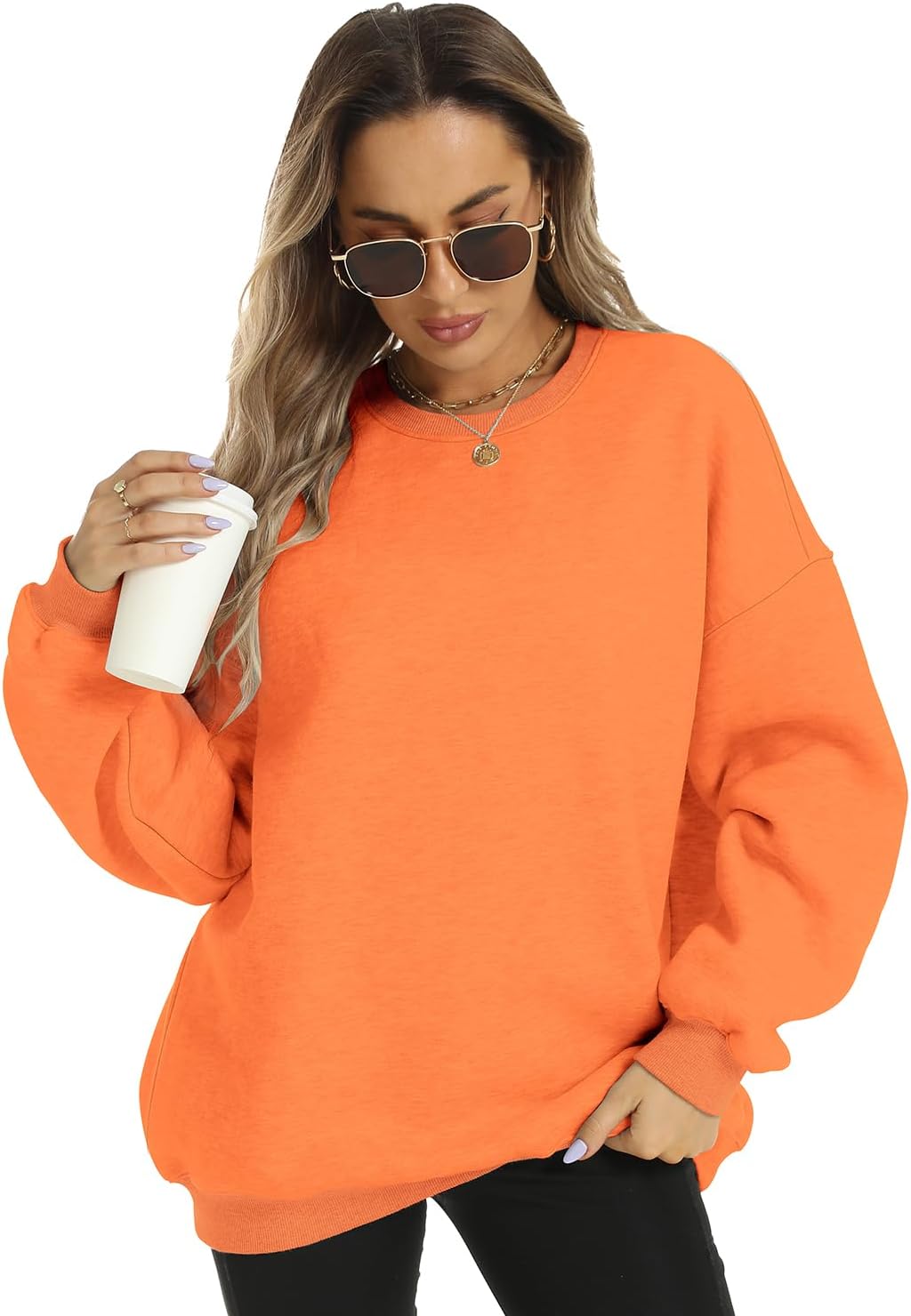 FANCYINN Womens Crewneck Sweatshirts Casual Long Sleeve Loose Pullover Soft Solid Fleece Fall Winter Tops - Image 2