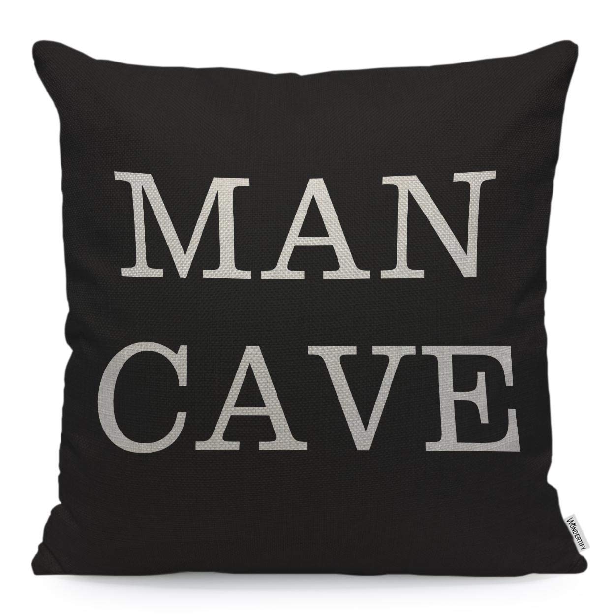 WONDERTIFY Pillow Cover Man Cave on White Black Background - Soft Linen Pillow Case for Decorative Bedroom/Livingroom/Sofa/Farm House - Couch Pillow