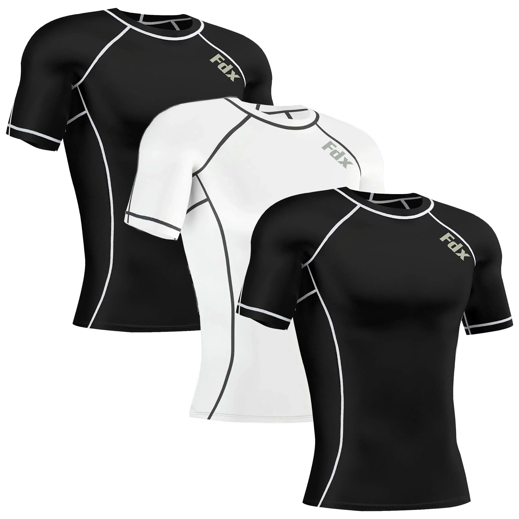 FDX Herren Kompressions-Funktionsshirt mit halben Ärmeln, Thermoshirt für Fitnessstudio und Sport