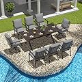 Trumbeak 9-Piece Patio Dining Set Outdoor Conversation Set,Metal Outdoor Furniture Set with Umbrella Hole Cut-Out 78.7" x 35.4" Table and 8 Metal Chairs for Backyard,Garden,Grey
