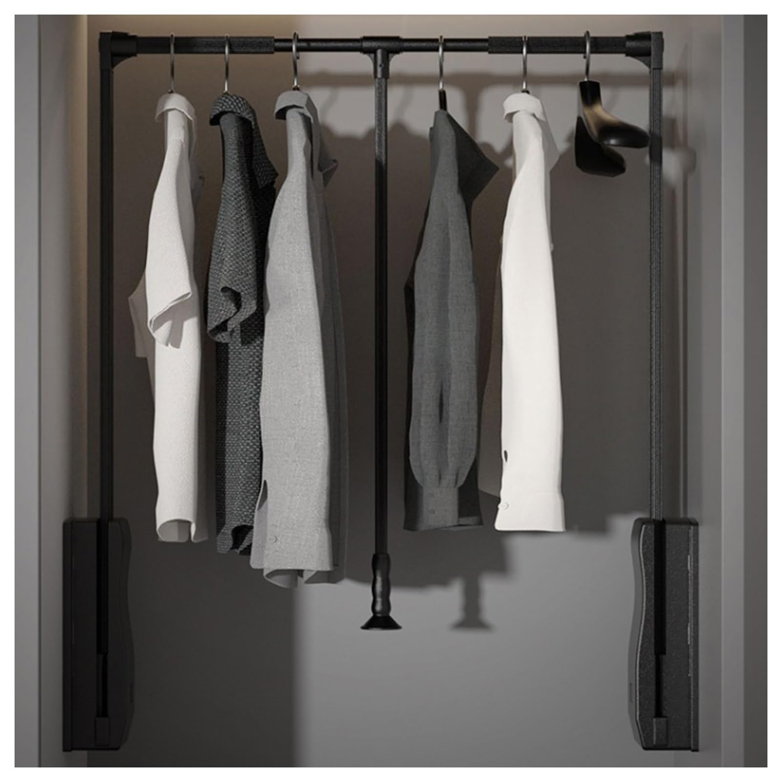 HTTGDGDH Retractable Pull Down Closet Rod For Wardrobe, Adjustable Hanger 21.65-49.21 Inch, Space-Saving Clothing Storage Organizer,Black-700-930mm