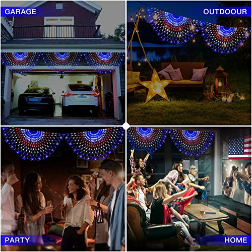 Puhong JT-EL/FC300V0200-C July 4Th American Flag Lights,250 Led Usa Half Fan Flag String Lights,Outdoor Waterproof Patriotic Ornaments For 4Th Of July, Patriot Day thumb #5