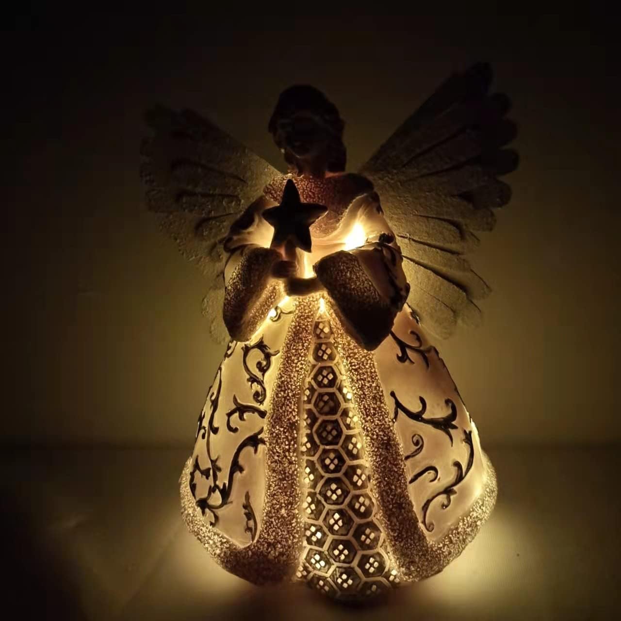 OUHOE Light up Angel Christmas Tree Topper, 20cm 7.87" Tall Resin Angel Statue LED