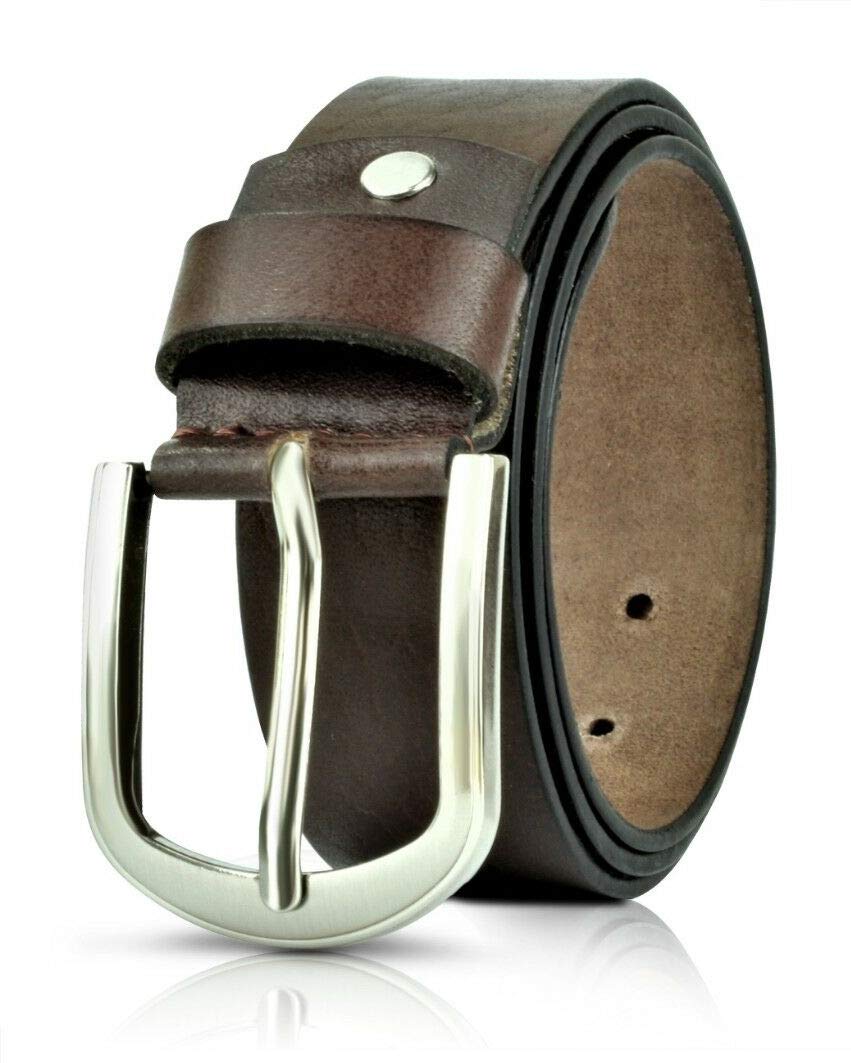 Mens Genuine Leather Belt Belts With Pin Buckle For Trouser Jeans (Waist Size In Inch (34-36), Brown)