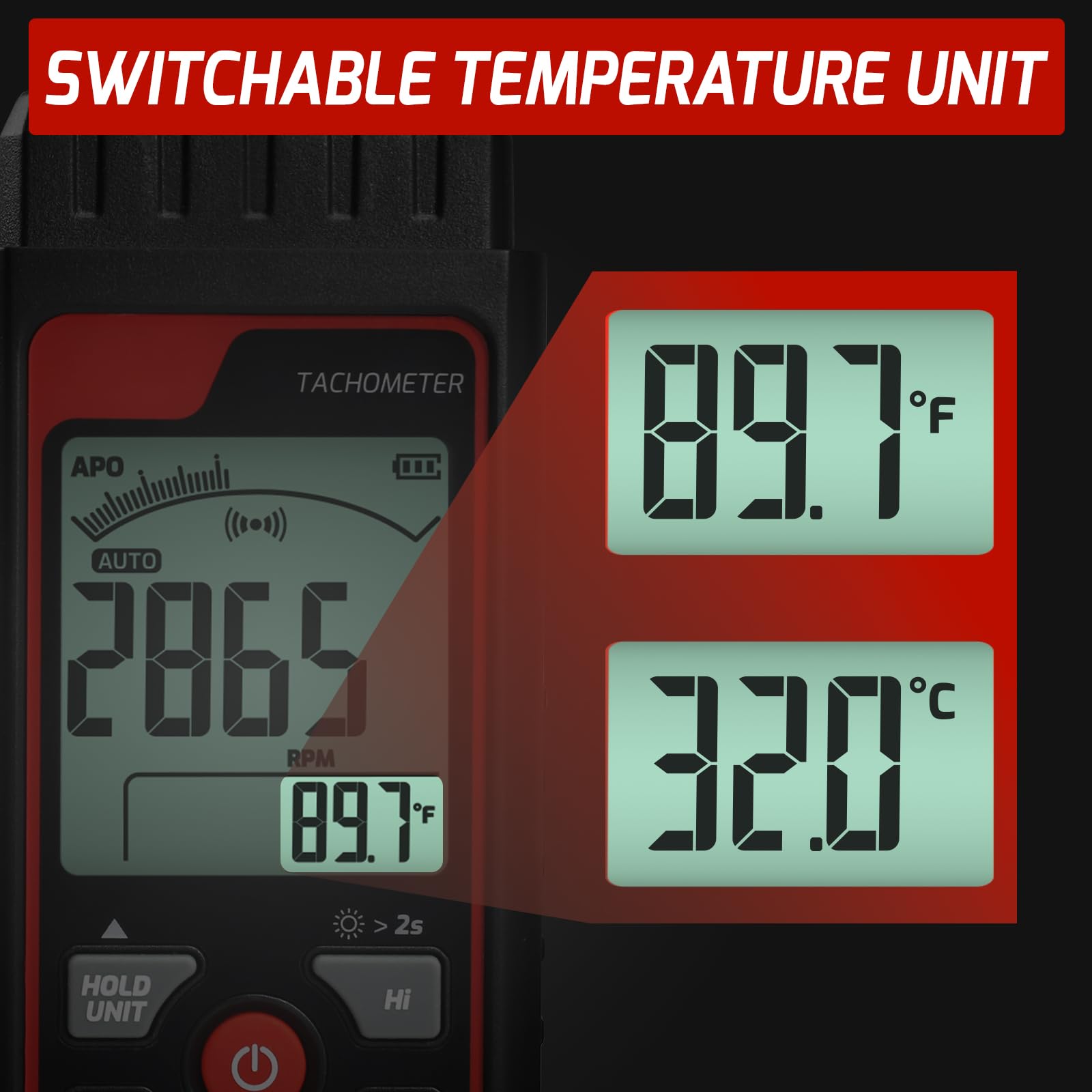 Tachimetro Digitale Senza Contatto RPM Misuratore di Velocità Strumento Laser Foto Tachimetro con 2.5~99999 RPM, Scala a Barre Analogica | Allarmi Personalizzati per Tester di Velocità Motore HVAC