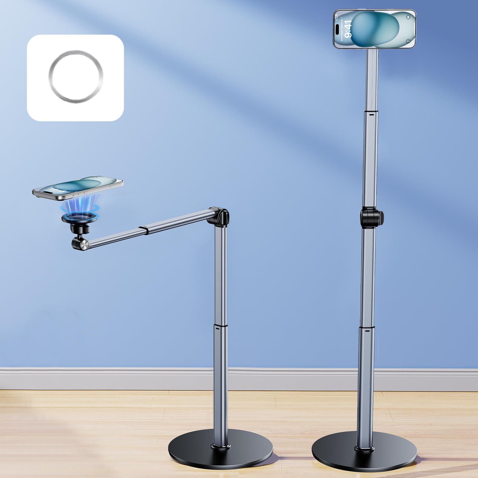 Overhead statyw do telefonu iPhone, regulowany 360°, aluminiowy uchwyt stołowy z MagSafe, do filmowania, gotowania, pieczenia, uchwyt na telefon komórkowy, uchwyt na statyw do smartfona