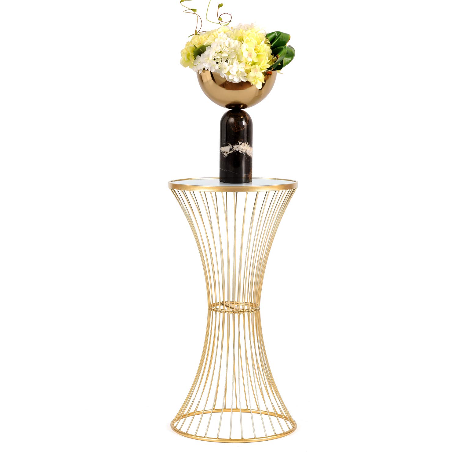 Photo 1 of Adeco Decorative Modern Metal Round End Table 27 inch Tall Bed Side Coffee Table Nightstand Gold for Bedroom Living Room Gold Drum