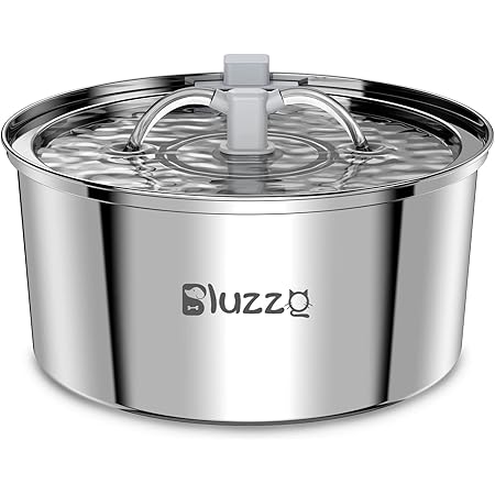 BLUZZO Cat Water Fountain Stainless Steel with Filter, 3.2L/108Oz Large Capacity Automatic Pet Water Fountain, Cat Dog Water Dispenser with Ultra-Quiet Pump for Multiple Pets, Dishwasher Safe