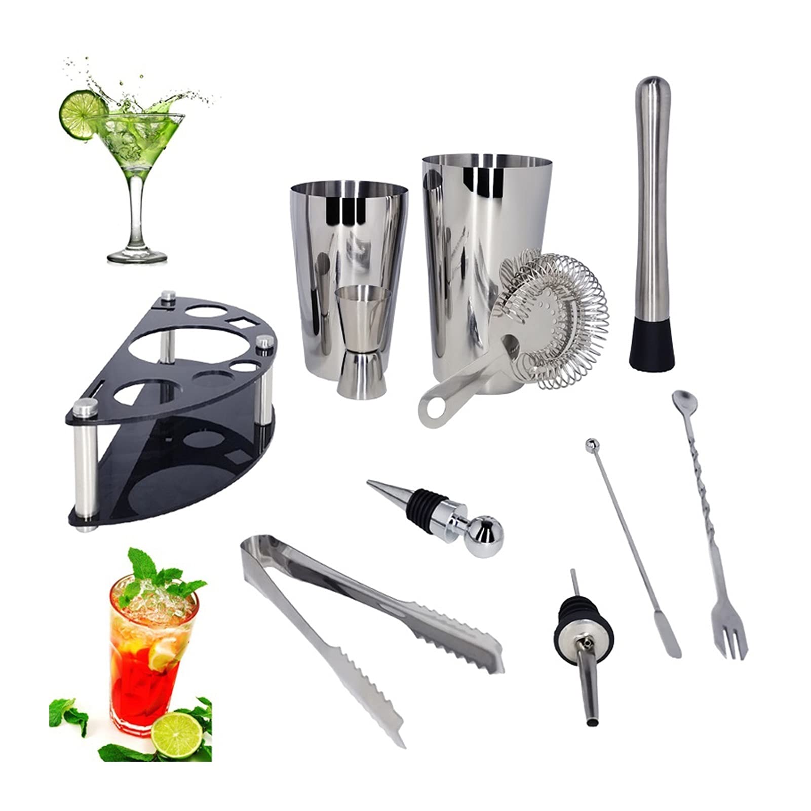 Liudan Coctelera para Cócteles Coctel Shaker Set Boston Bartender Kit con Soporte Acero Inoxidable Cóctel Coctelero Profesional Home Bar Herramientas Beber Fiesta Accesorios Juego de cóctel