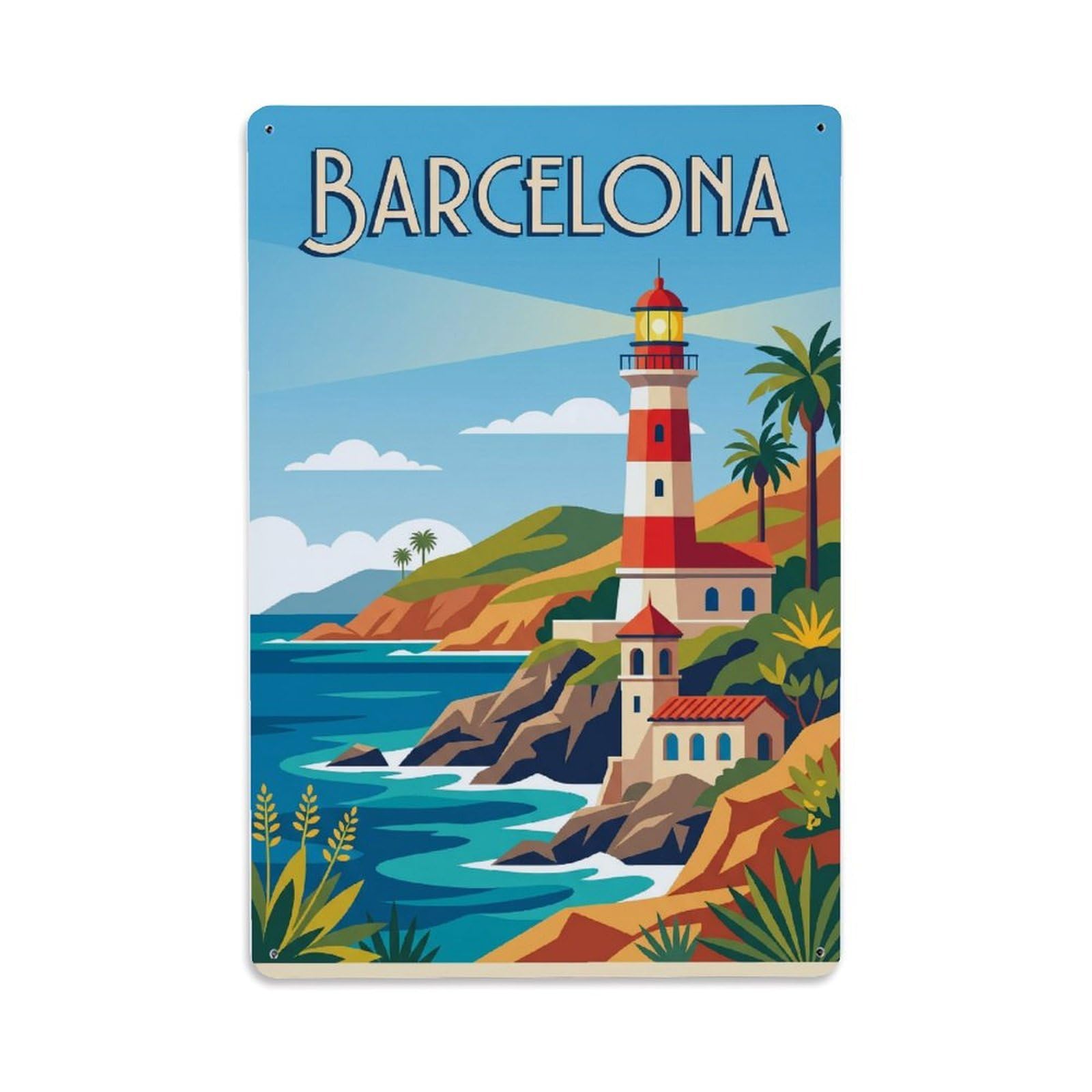 Vintage Travel Lighthouse Spain Coastal Metal Tin Sign Plaque Wall Decor for Cafe, Club Bar, Office, Home Garden Metal Poster 8x12Inch