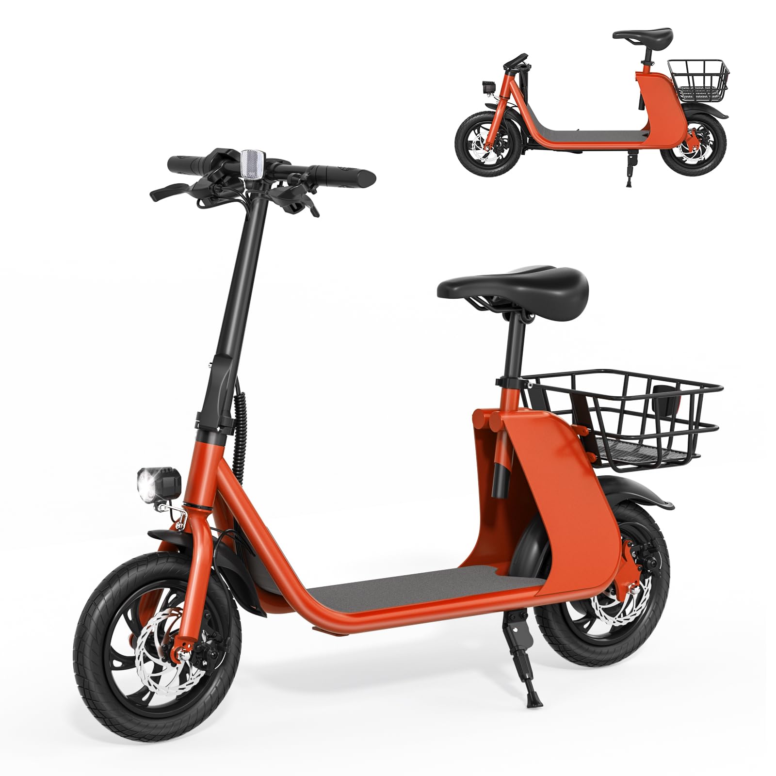 ROXAAN Electric Scooter Adults with Seat, 15.5Mph 20Miles Foldable Electric Scooters for Adults, 450W Powered E-Scooter for Commuting W/Bas ket, 12.5