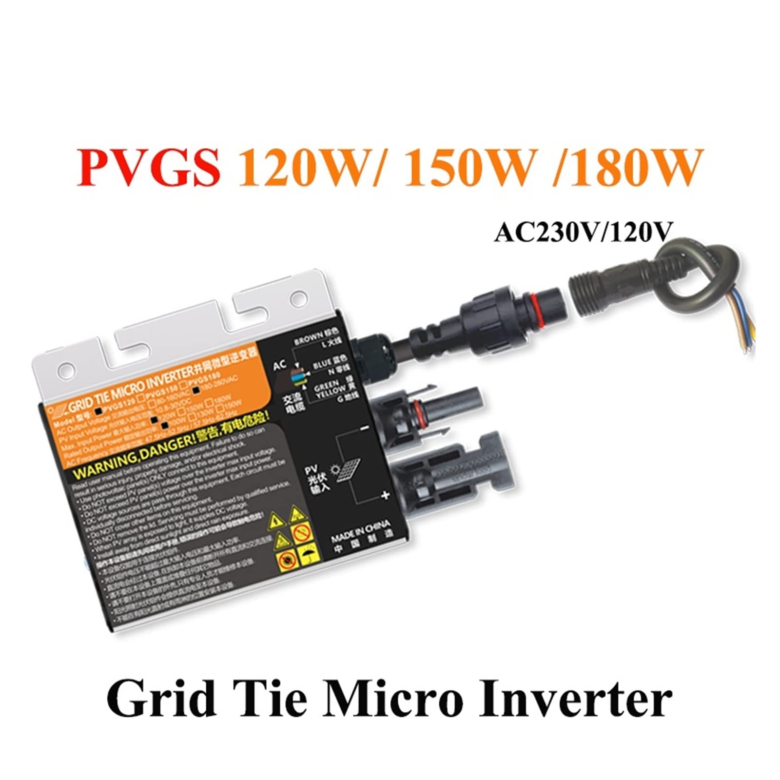 MPPT Solar Grid Tie Micro Inverter PVGS 120W 150W 180W DC10.8-30V do AC110V-230V 50HZ/60HZ Solarny inwerter fotowoltaiczny wodoodporny(PVGS 150W,80V-160VAC)