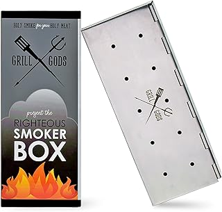 Grill Gods Stainless Steel Smoker Box - Wood Chip Smoker Box with 30% More Holes for Better Flavored BBQ - Best Accessory for Gas Grill and Charcoal Barbecue Smoker with Reinforced Hinged Lid