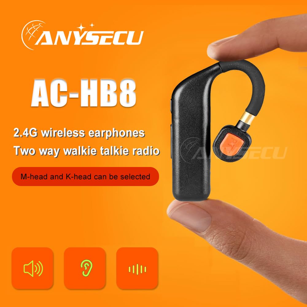 Anysecu Walkie Talkie Auricolare Senza Fili Vivavoce K1 Plug PTT Auricolare con Microfono a Cancellazione del Rumore per UV-5R UV-82 2 Pin K Tipo Connettore Radio Bidirezionale