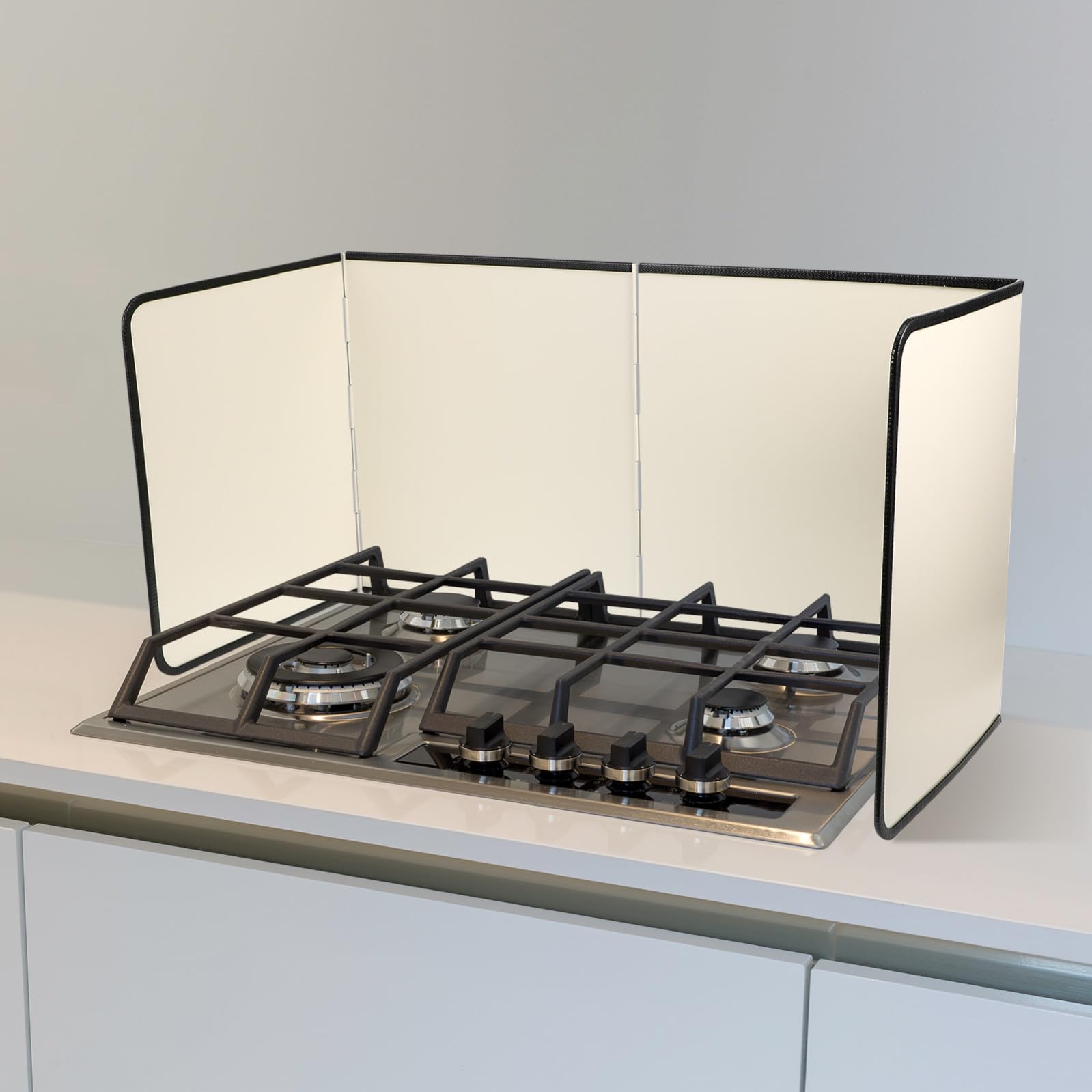 Pannello Paraschizzi Cucina Pieghevole in Lamiera Zincata Beige, Proteggi Fornelli Gas Isolamento Termico, Facile da Pulire, per Cucina e Lavello