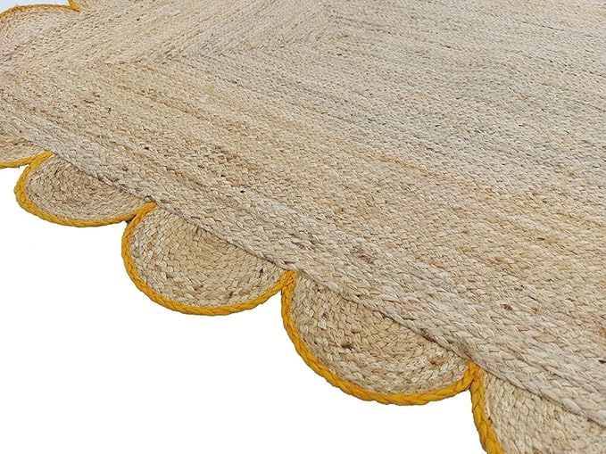 Mahima Jute Scalloped Rug Bohemian Rug Decor Rug Handwoven Rug Custom Rug Decorative Rug (Yellow, 5x7 ft)