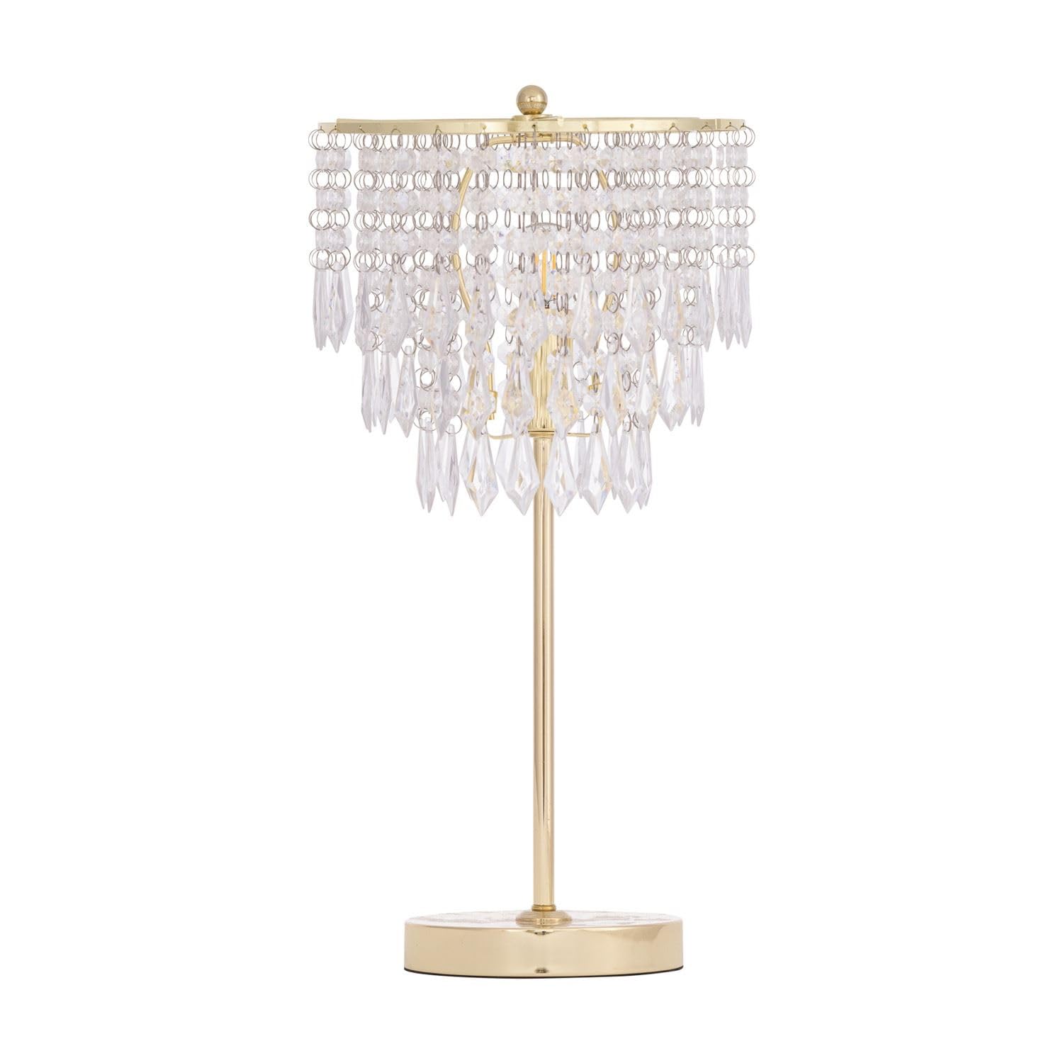 Firstchoicelighting Gold & Clear Modern Jewelled Table Lamp Or Bedside Light, Polished Gold With Acrylic Crystal Shade, Led Compatible, 48Cm Height