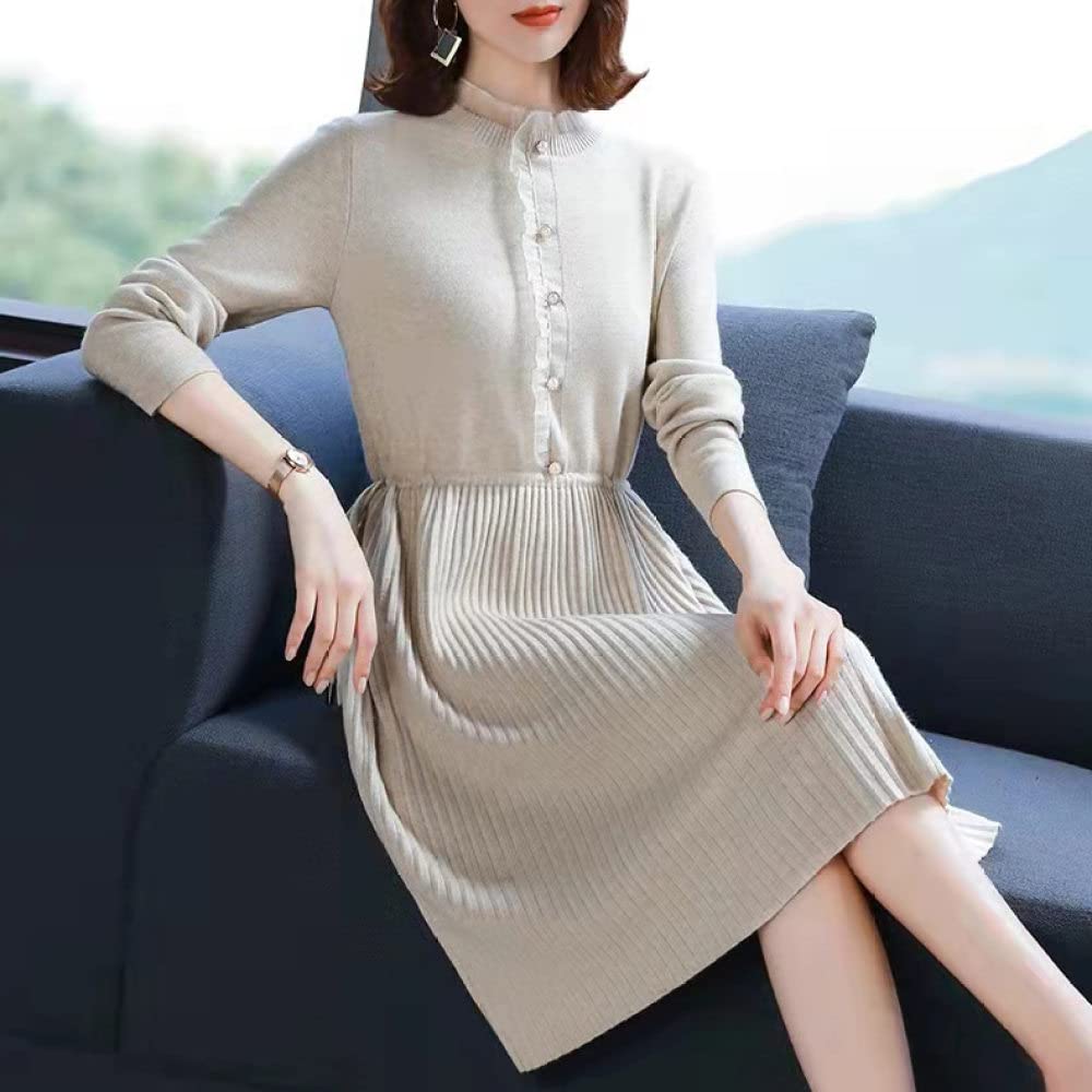 Pulls Tricot Femme,Robe Pull Boutonnée pour Femme Pull Tricoté Torsadé Dentelle Kaki Pull Printemps Chic Laine Sentiment Pull Tricoté Tops Mode Cadeau pour Petite Amie Fête des Mères