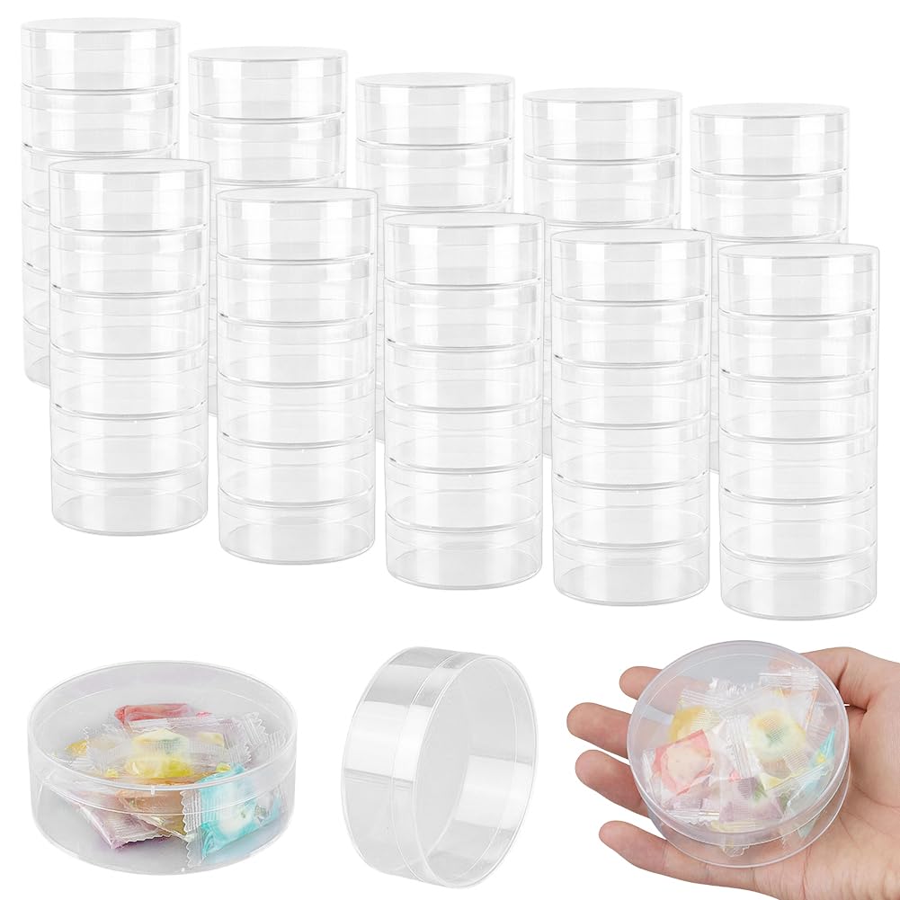 Boîtes rondes en acrylique transparent avec couvercle | Lot de 65 mini contenants de fête
