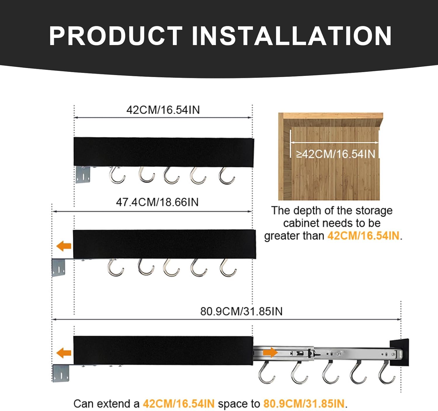 Pull Out Pot Racks, Pot and Pan Organizer with Hooks, Kitchen Pots and Pans Rack Pot Hanging Holder Under Cabinet, Aluminum Alloy Sliding Under Storage (Gray, 5 Hooks)