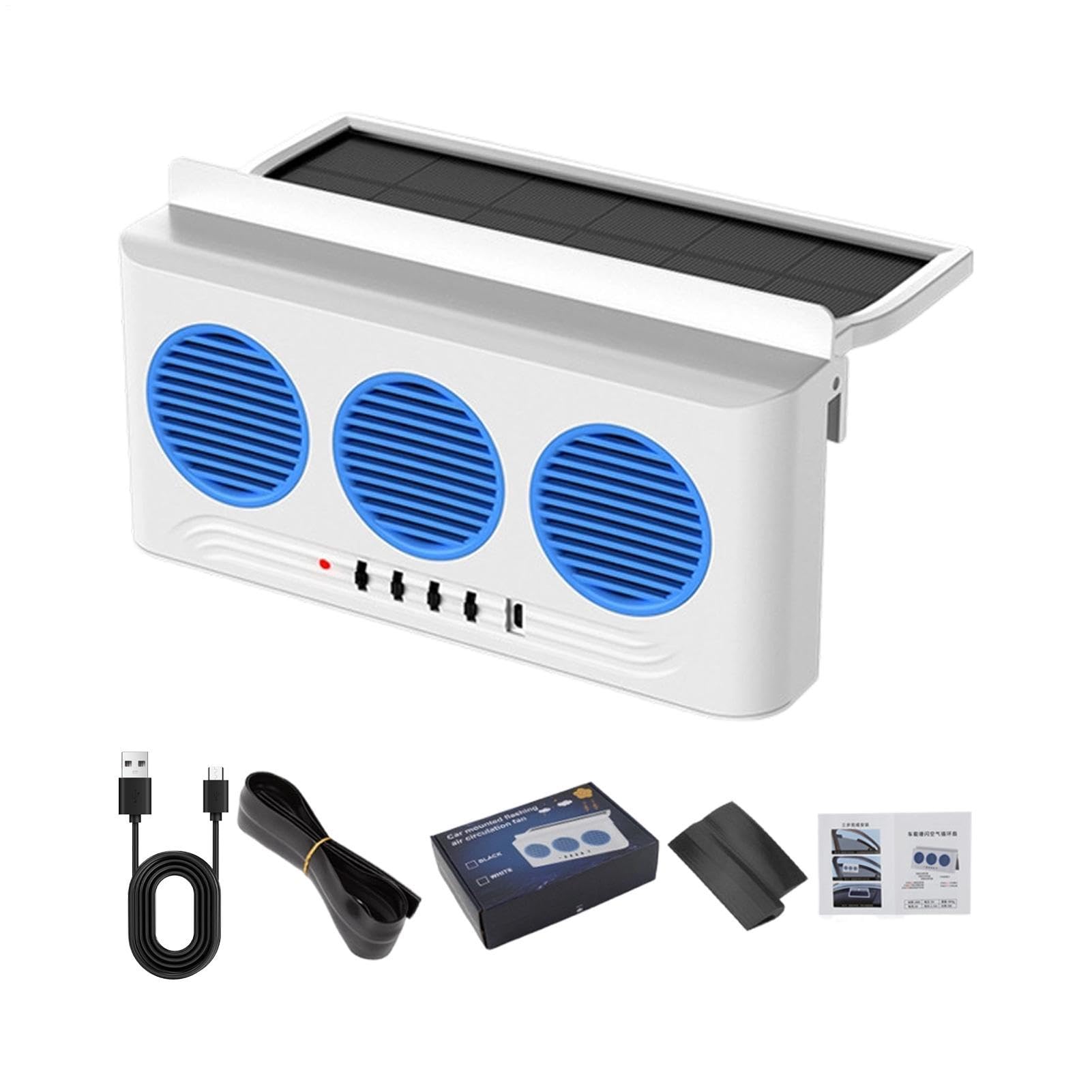 Ventilateur solaire pour fenêtre - Extracteurs d'air pour voiture de 23 cm et 3 sorties | Ventilateur de refroidissement de radiateur avec batterie USB solaire | Ventilation avec circulateur d'air