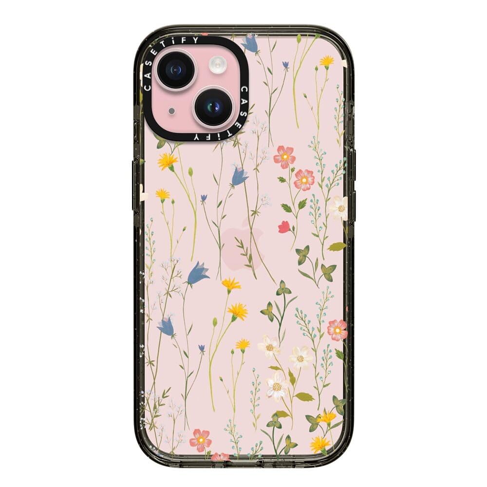 CASETiFY Impact - Funda para iPhone 15 [4 veces de grado militar probado contra caídas/protección contra caídas de 2.5 metros] - Estampado floral de ensueño - Negro transparente