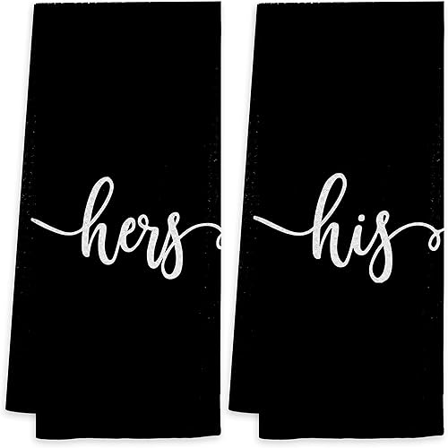 Voatok Toalla de cocina negra minimalista para él y ella, juego de 2 toallas decorativas, regalos para marido, esposa, novio, novia, recién casados