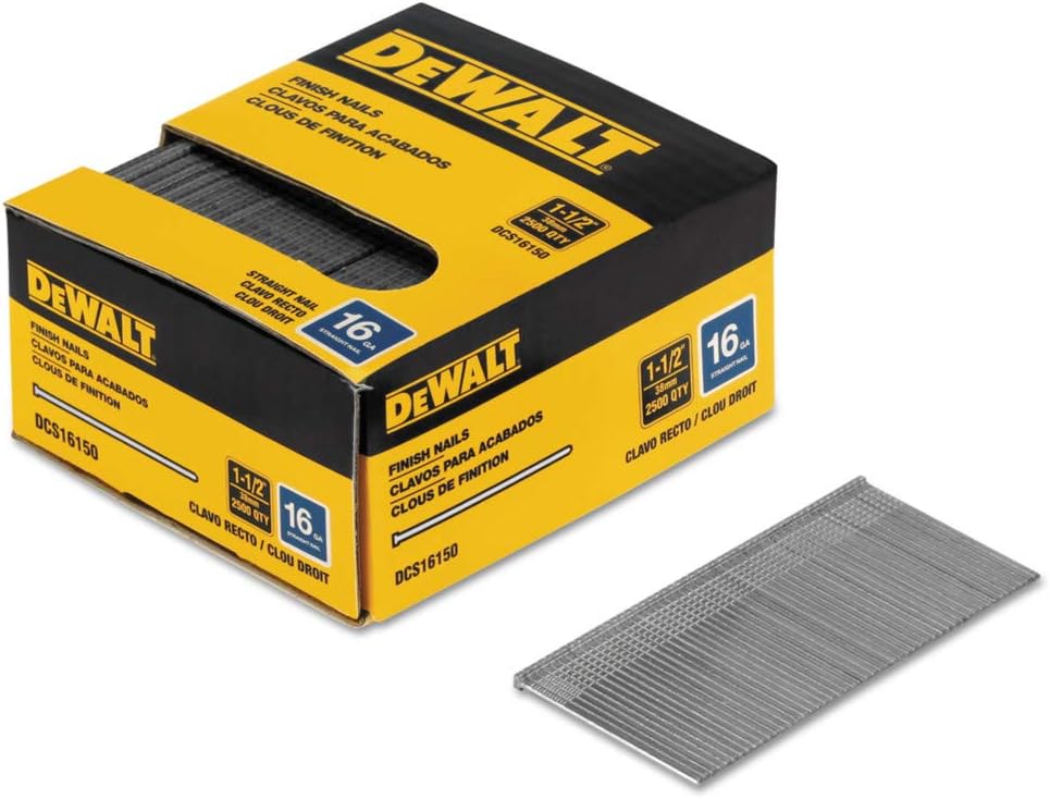 DEWALT Finish Nails, 1-1/2-Inch, 16GA, 2000-Pack (DCS16150), Glossy Exclusive Paper