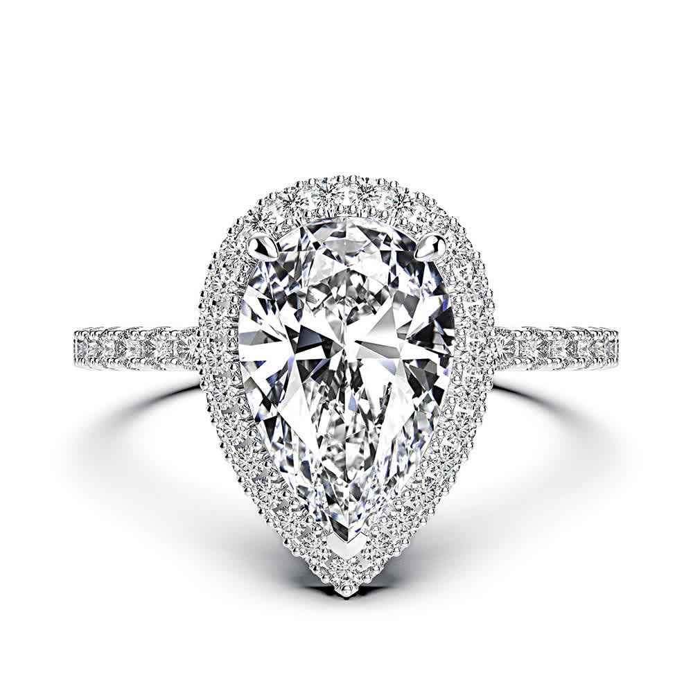 High carbon diamond ring 3 carat set ring pear shape 8 * 12mm radiant cut