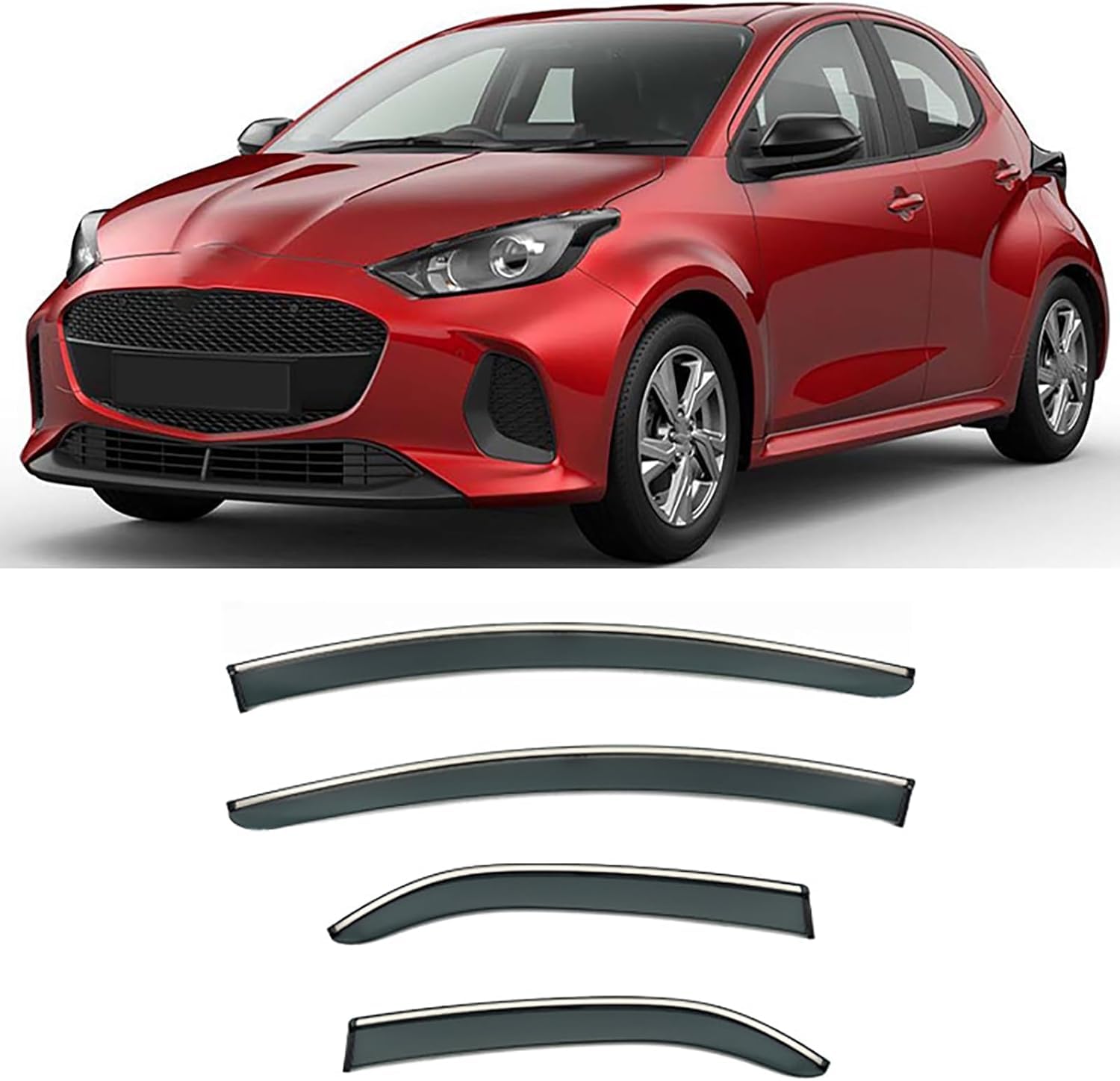 FengXH Window Deflectors for Mazda 2 Hatchback MK3.5-XP210 2022+ - 4pc Smoke Tint, Waterproof, Noise Reducing.