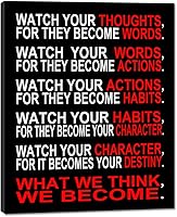 Pyradecor 'Watch Your Thoughts' Motivational Canvas Wall Art Print - 12x16 Inch Ready to Hang Poster for Classroom Office Home Decor