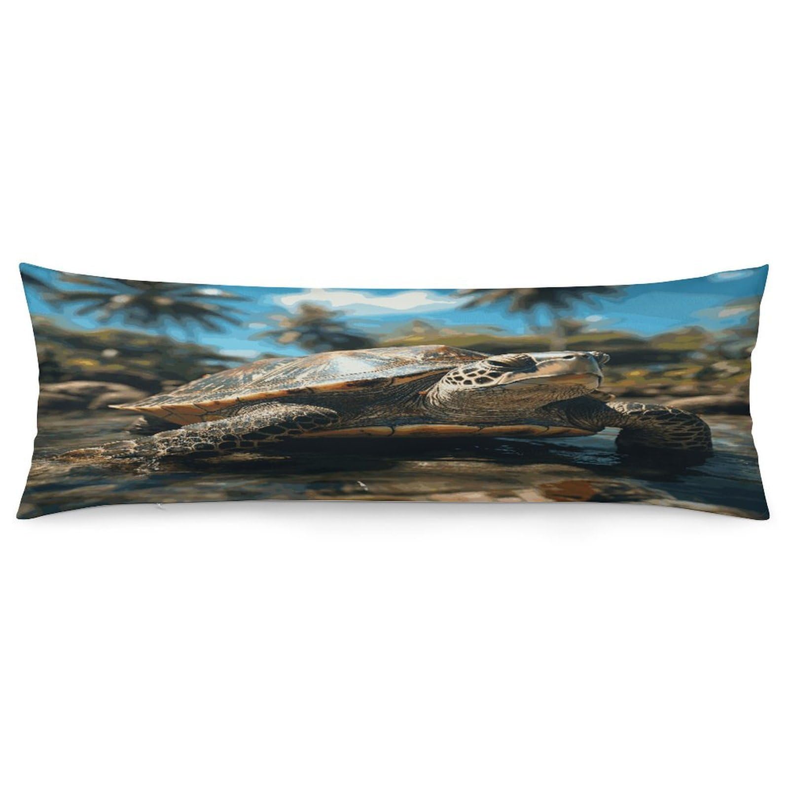 Big Turtle and Palm Trees Body Pillow Cover Luxury Long Body Pillow Pillowcase with Hidden Zipper Breathable Soft Cozy Pillow Case Wrinkle Fade Resistant Pillowcase 20''×54''
