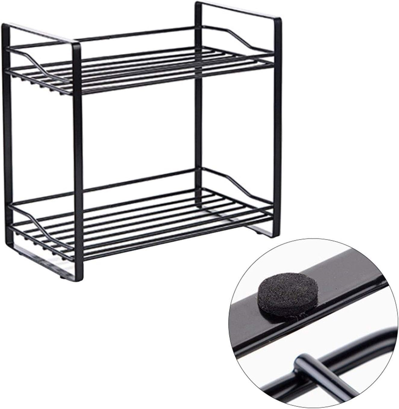 Iron Double Layer Storage Rack Condiment Holder Multi-Functional Stand Shelf Organizer for Kitchen Bathroom Toilet (Black)