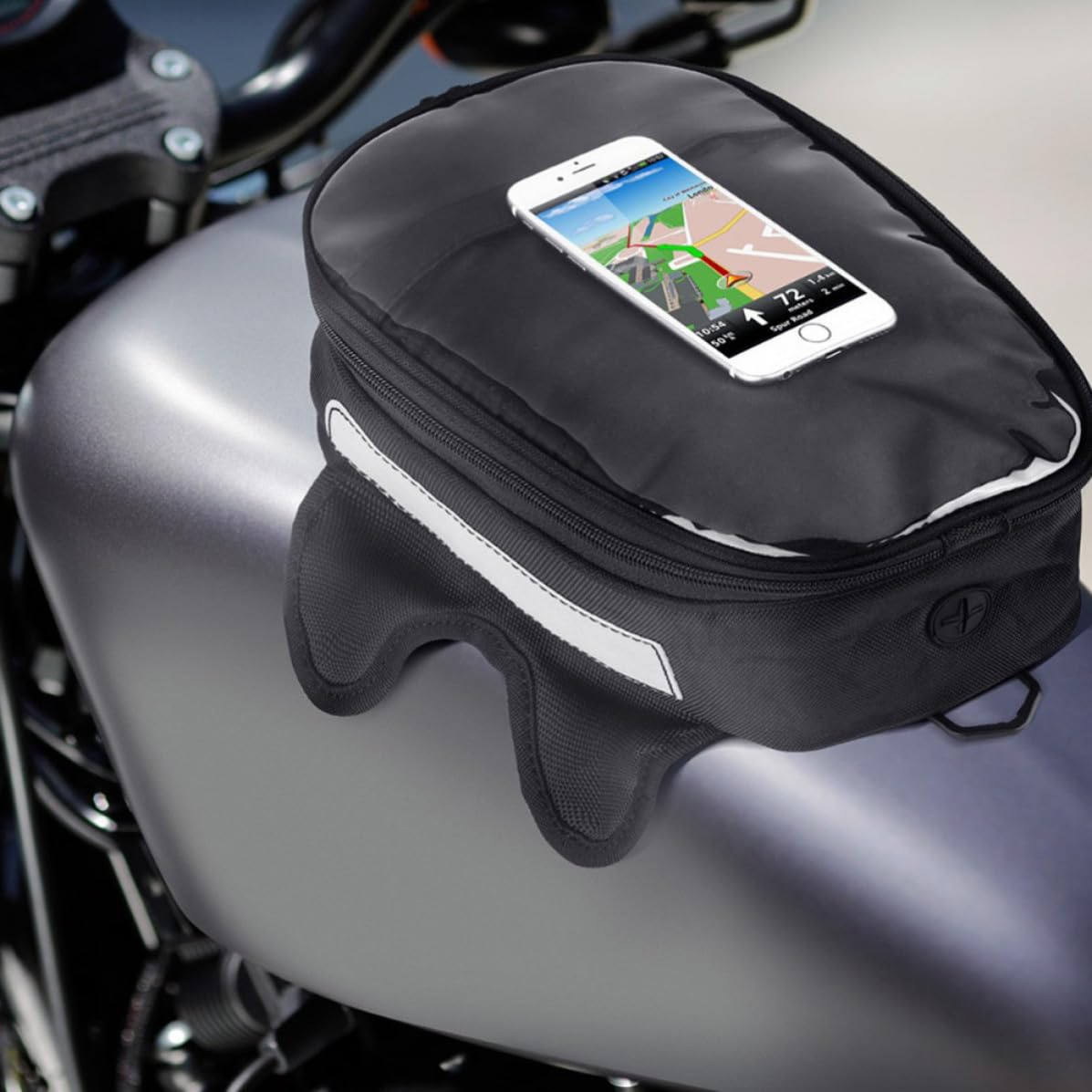 CRAFTHROU Bolsa para Moto de Depósito Negra de Tela Oxford Magnética