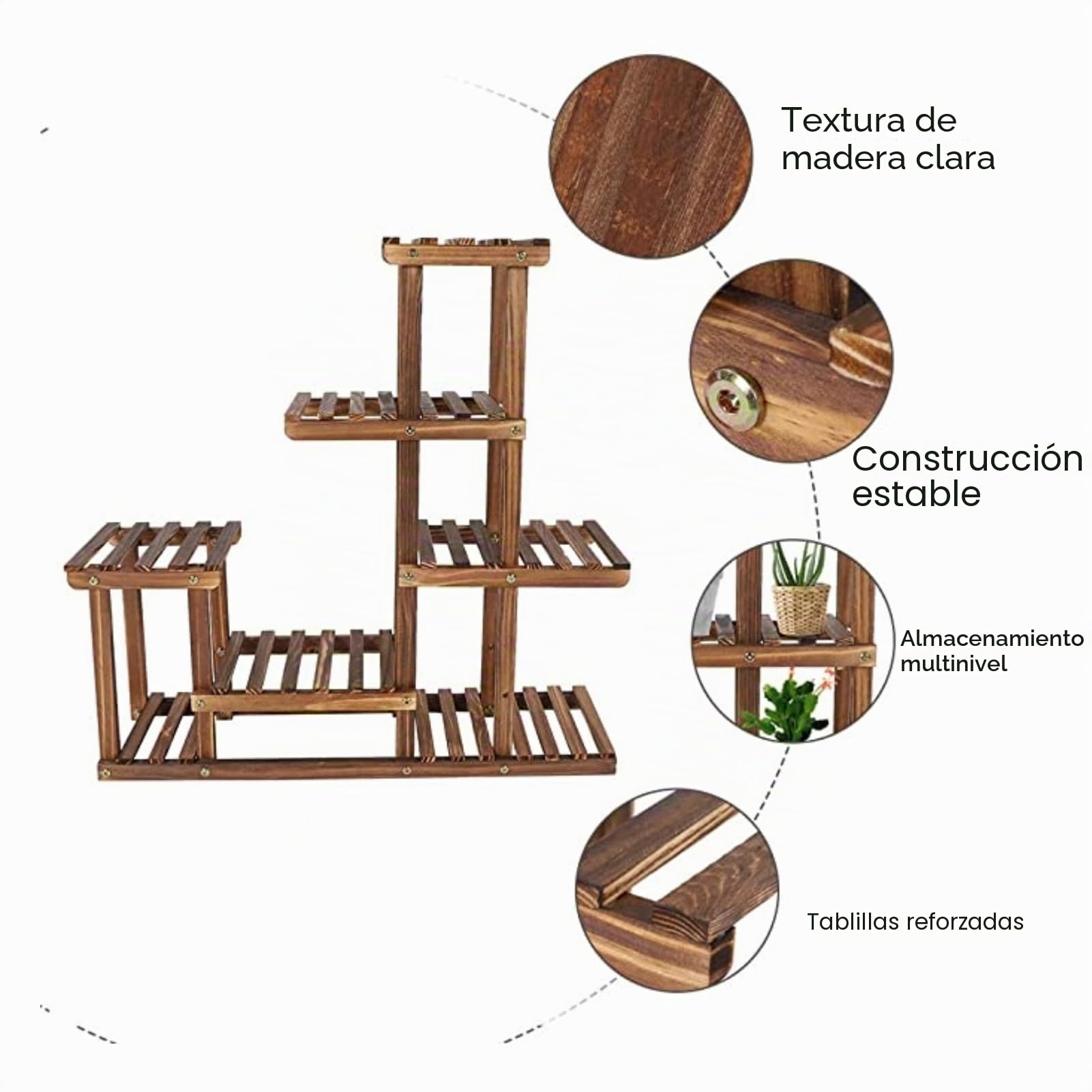 Estantería para flores, estantería de madera para jardín, soporte de flores de varios niveles, escalera para plantas, balcón, escalera, exterior, estantería de madera para interior, balcón, salón,