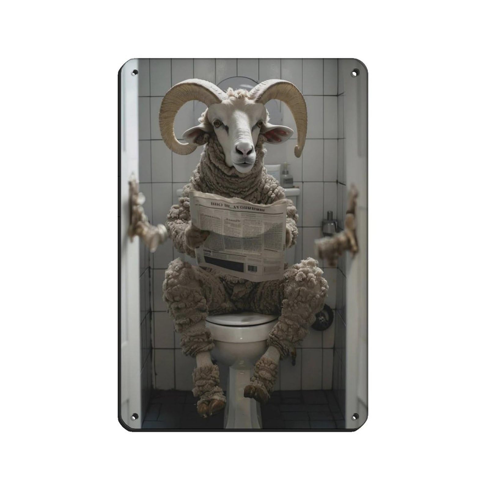 Ram Sitting on The Toilet Reading A Newspaper (2) Retro Poster Metal Tin Sign Chic Art Retro Iron Painting Bar People Cave Cafe Family Garage Poster Wall Decoration 8x12inch(20x30cm)