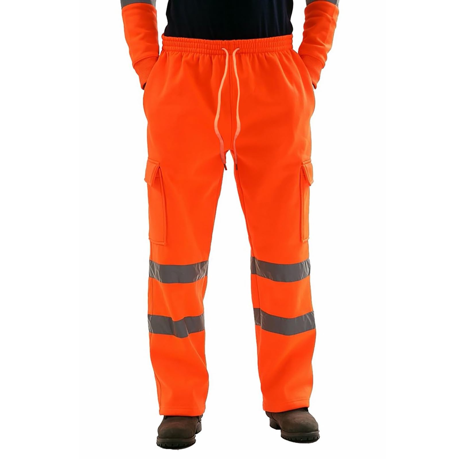 Pantalon de travail réfléchissant pour homme avec bandes haute visibilité, taille élastique, cordon de serrage, pantalon de sécurité extérieur, chantier, sport, pantalon de survêtement, pantalon de