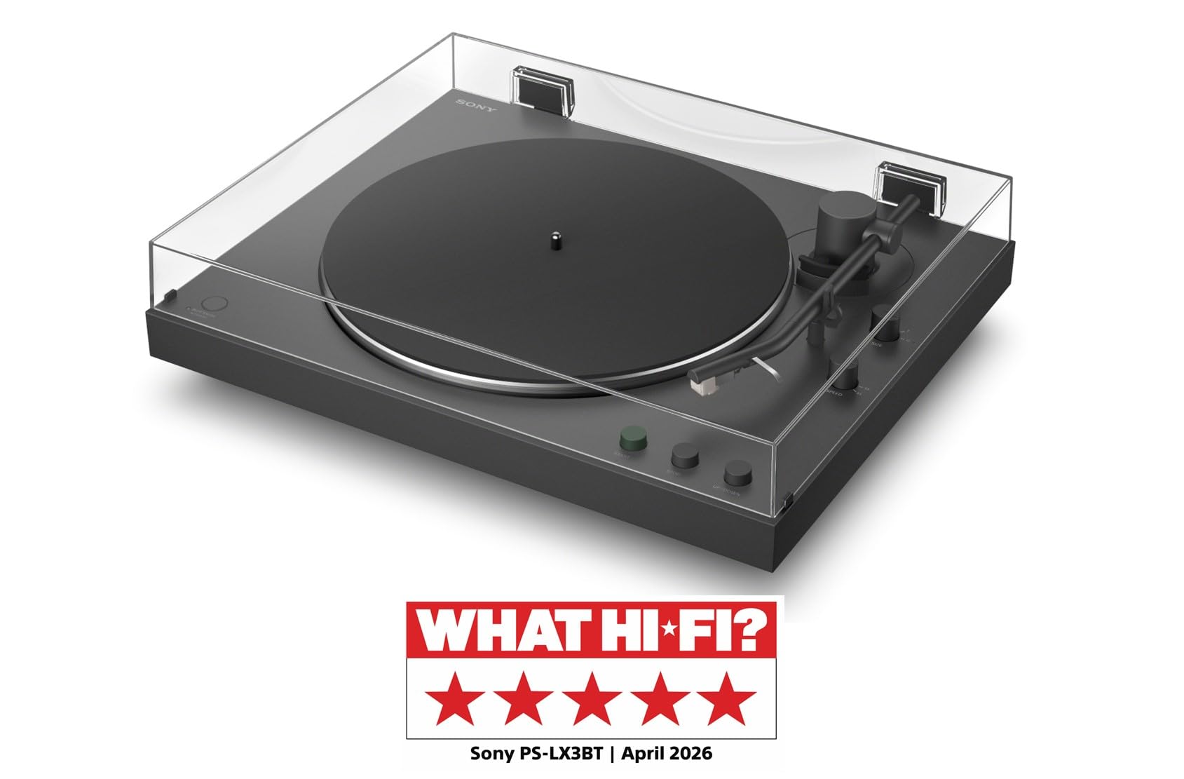 Sony PS-LX3BT kabelloser Bluetooth-Plattenspieler mit vollautomatischer Wiedergabe, Hi-Res Audio, Riemenantrieb, integriertem Phono-Vorverstärker, 2 Geschwindigkeiten und Staubschutzhaube – Schwarz