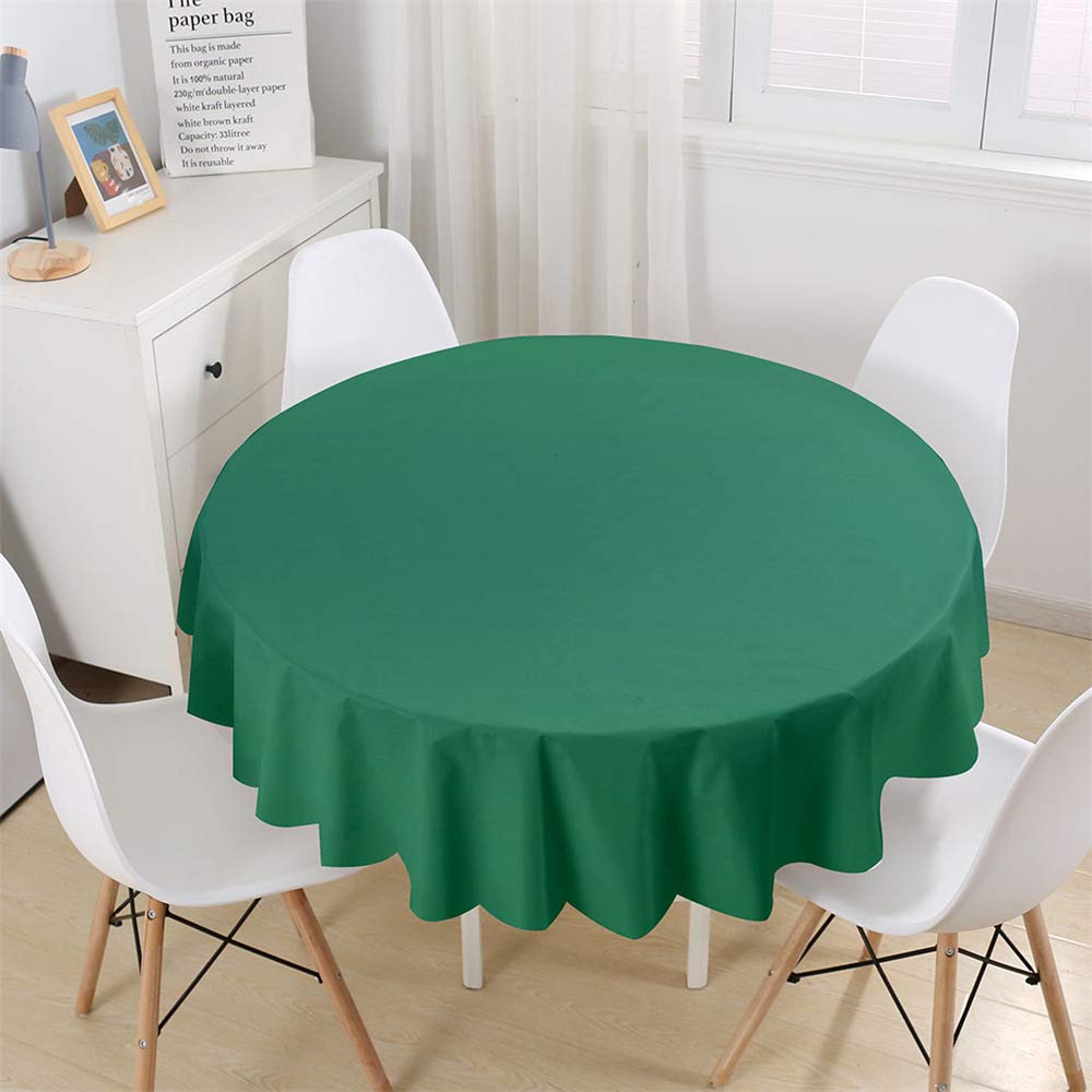 Chickwin Round Waterproof Dust-Proof Tablecloth, Solid Color Modern Polyester Fabric Outdoor Table Cloth Wipe Clean Table Cover Kitchen Garden Round Tabletop Decor (Green,120cm)