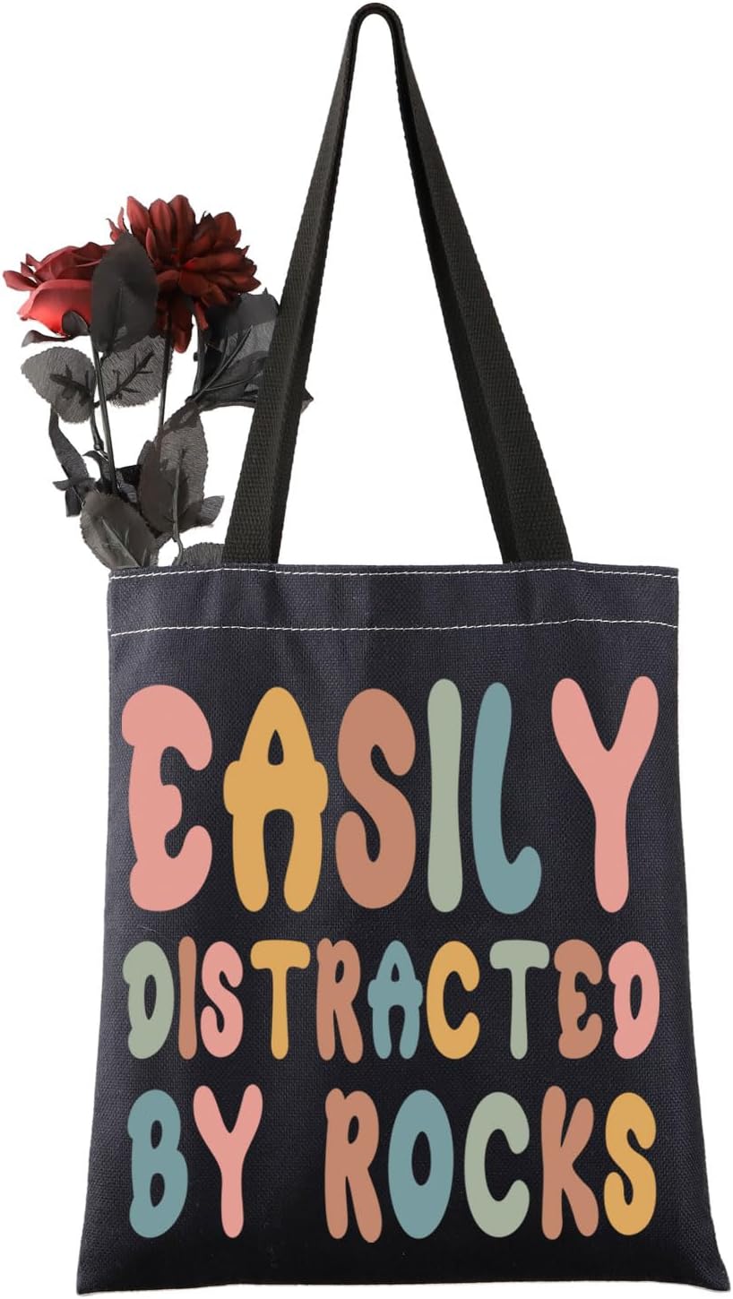 PWHAOO Geology Professor Tote Bag Easily Distracted By Rocks Tote Bag Geology Student Gift Rock Collector Gift