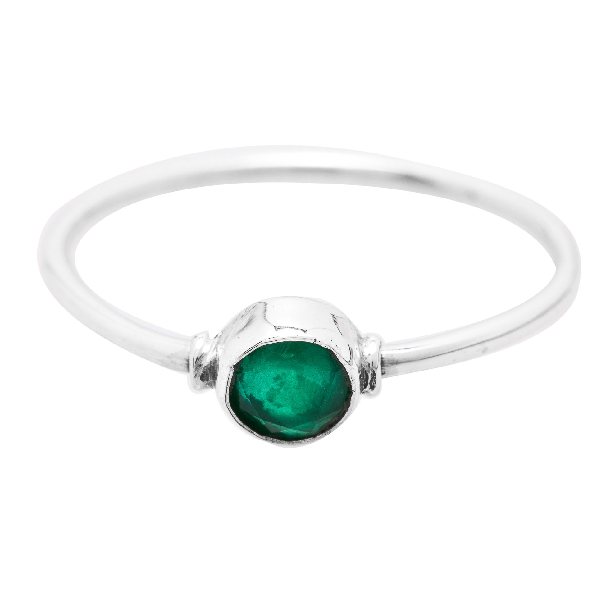 Koral Jewelry Round Created Emerald Ring - 925 Sterling Silver, Vintage Boho Ethnic Style, Size 8