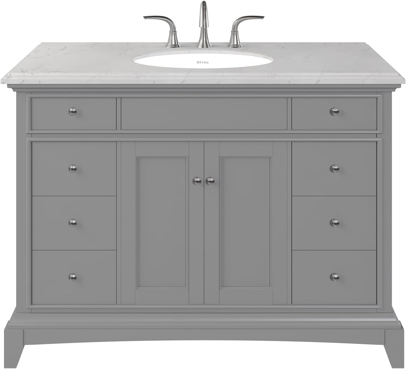 Eviva Elite Stamford 42 in. Gray Single Sink Bath Vanity with Carrara Quartz Top and Undermount Porcelain Sink