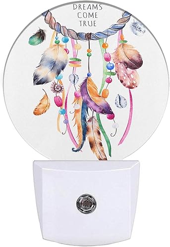 EKOBLA Atrapasueños luces nocturnas enchufables a la pared, corona de plumas tribal, floral, bohemio, circular, luz nocturna, decoración de pared